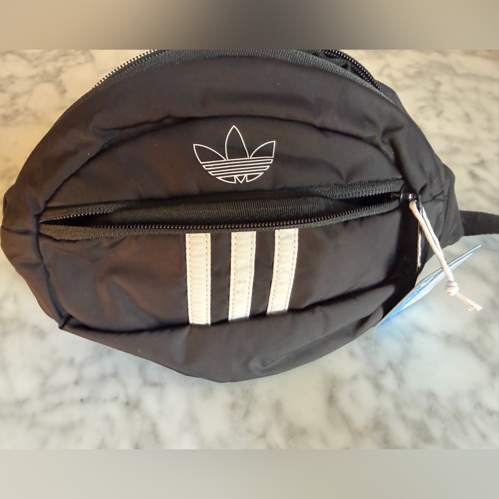 Adidas Black Waist Fanny Pack Bag White Stripe Detail NWT Running Athletic
